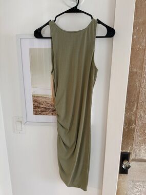 Forever 21 Olive Green Sleeveless Side-Ruched Midi Dress